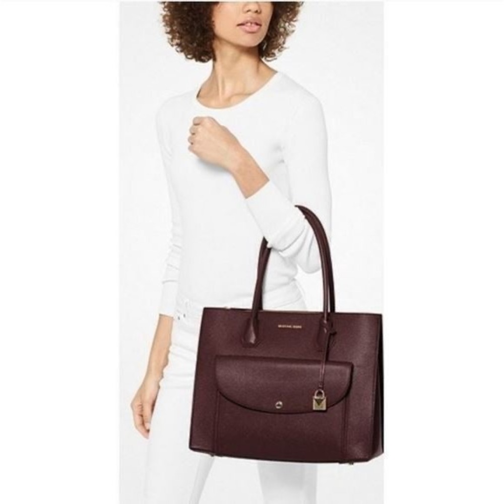 NWOT MICHAEL KORS Mercer Extra-Large Pebbled Brown Leather Shoulder Tote Bag